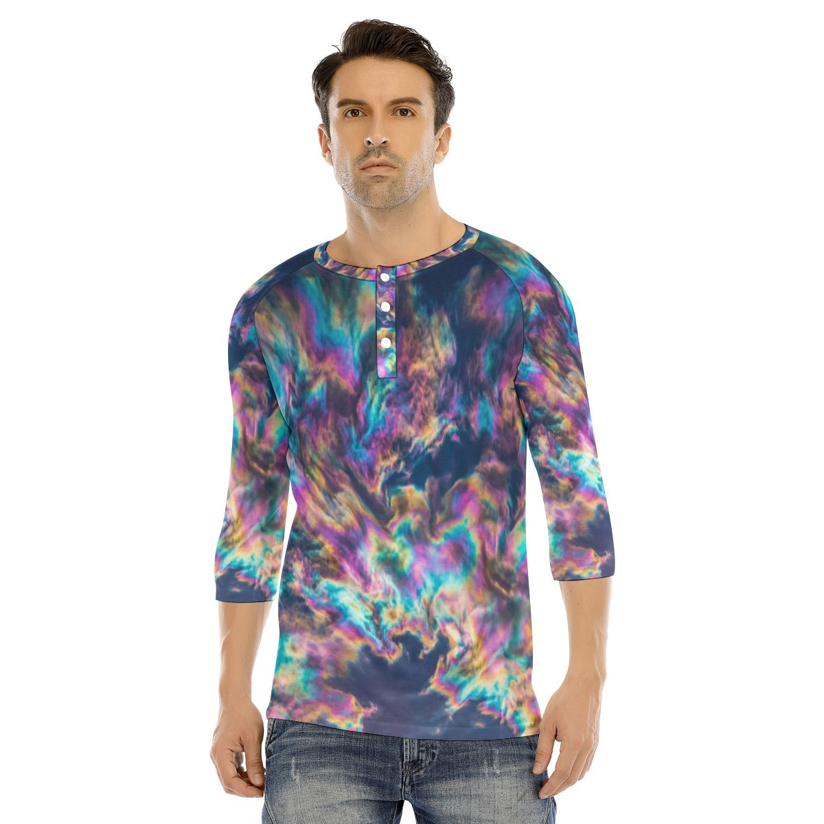 Men's Bracelet Sleeve T-shirt With Button Closure - view 1