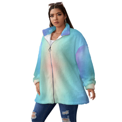 Unisex Borg Fleece Stand-up Collar Coat With Zipper Closure(Plus Size)