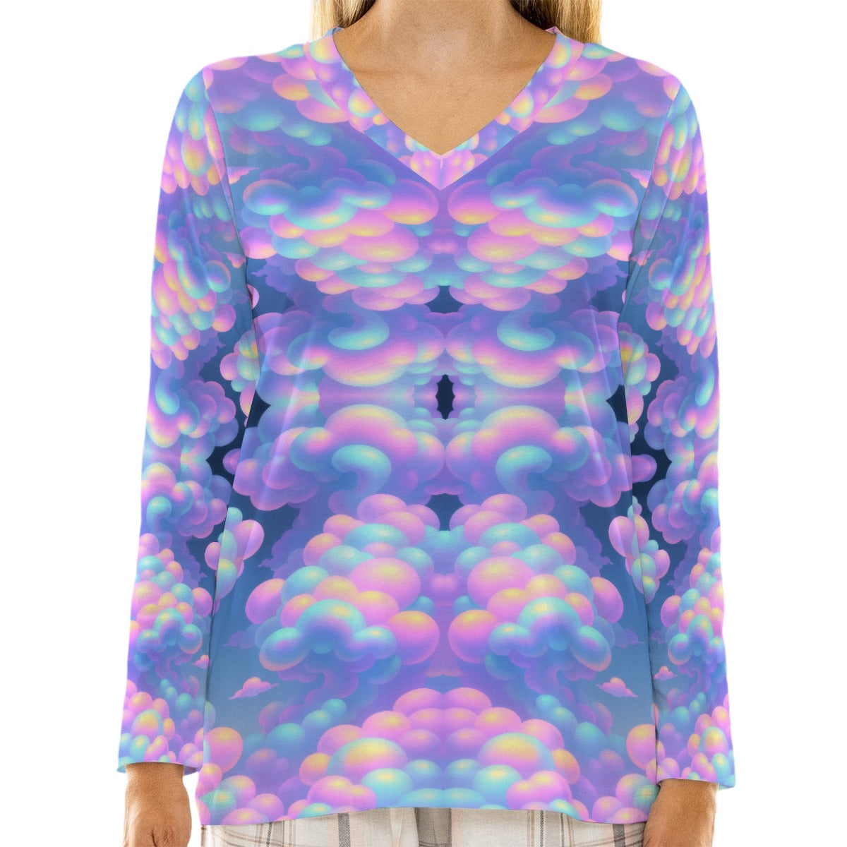 Women's Loose V-Neck T-Shirt With Long Sleeve