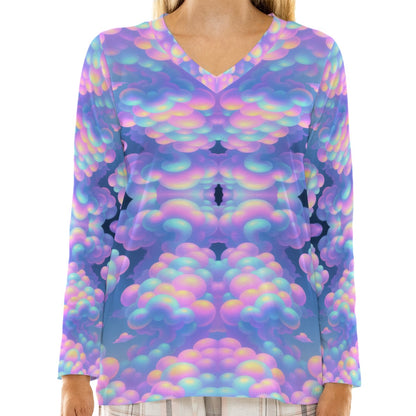 Women's Loose V-Neck T-Shirt With Long Sleeve