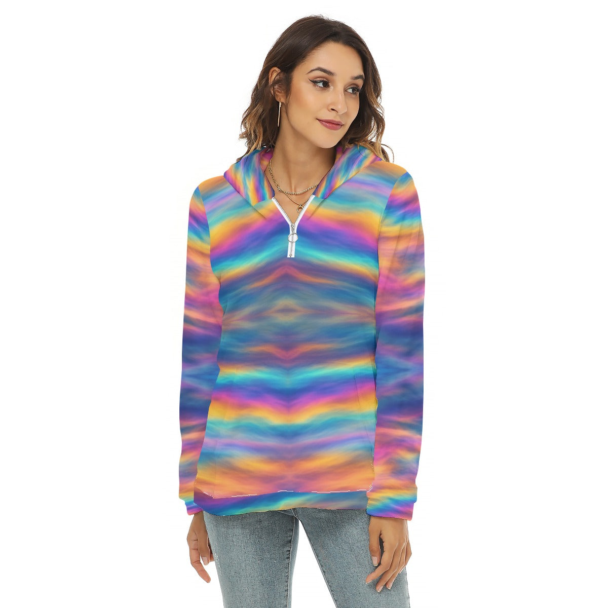 Women's Borg Fleece Hoodie With Half Zip