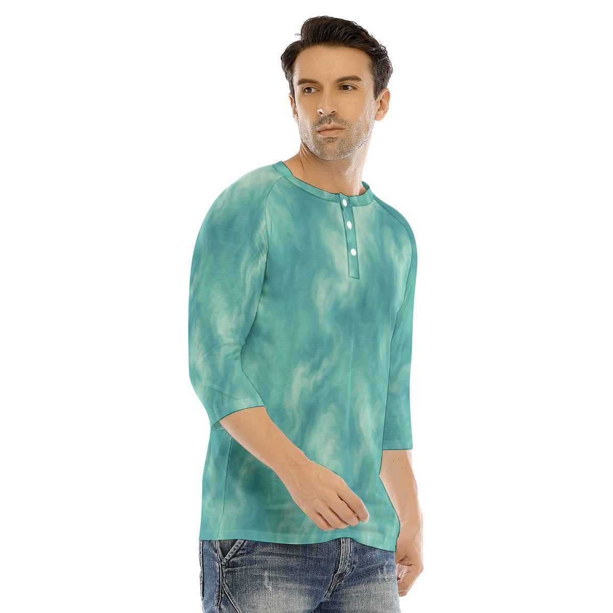 Men's Bracelet Sleeve T-shirt With Button Closure - view 2