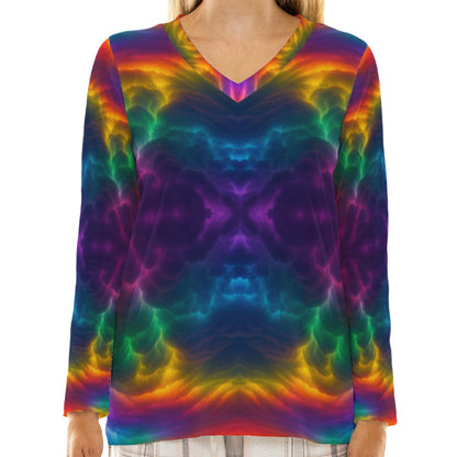 Women's Loose V-Neck T-Shirt With Long Sleeve