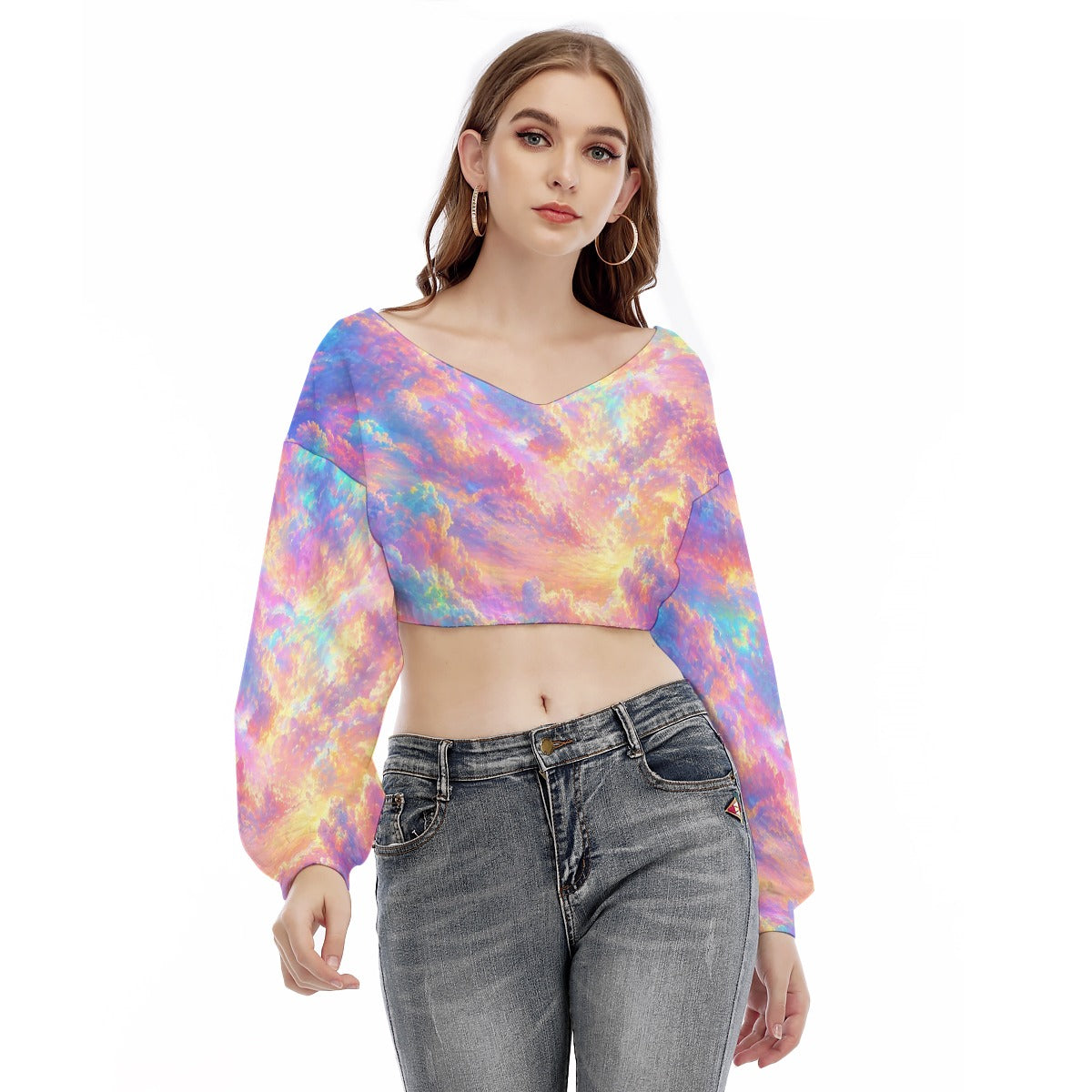 Women's V-neck Long Sleeve Cropped Sweatshirt
