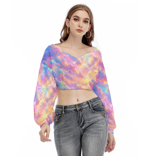 Women's V-neck Long Sleeve Cropped Sweatshirt