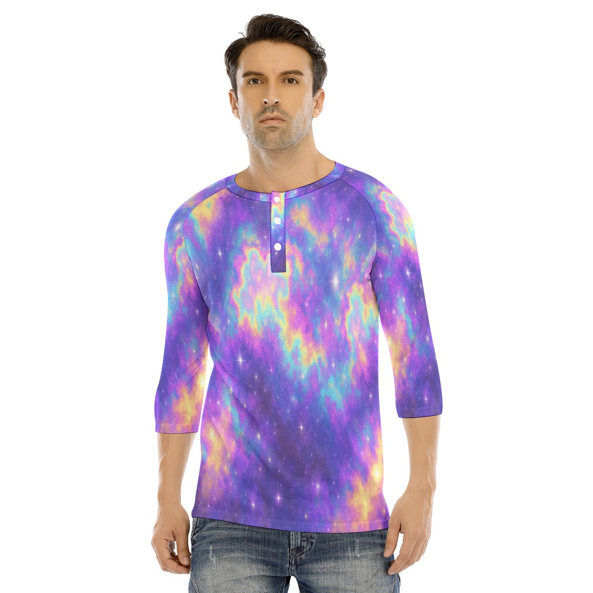 Men's Bracelet Sleeve T-shirt With Button Closure - view 1