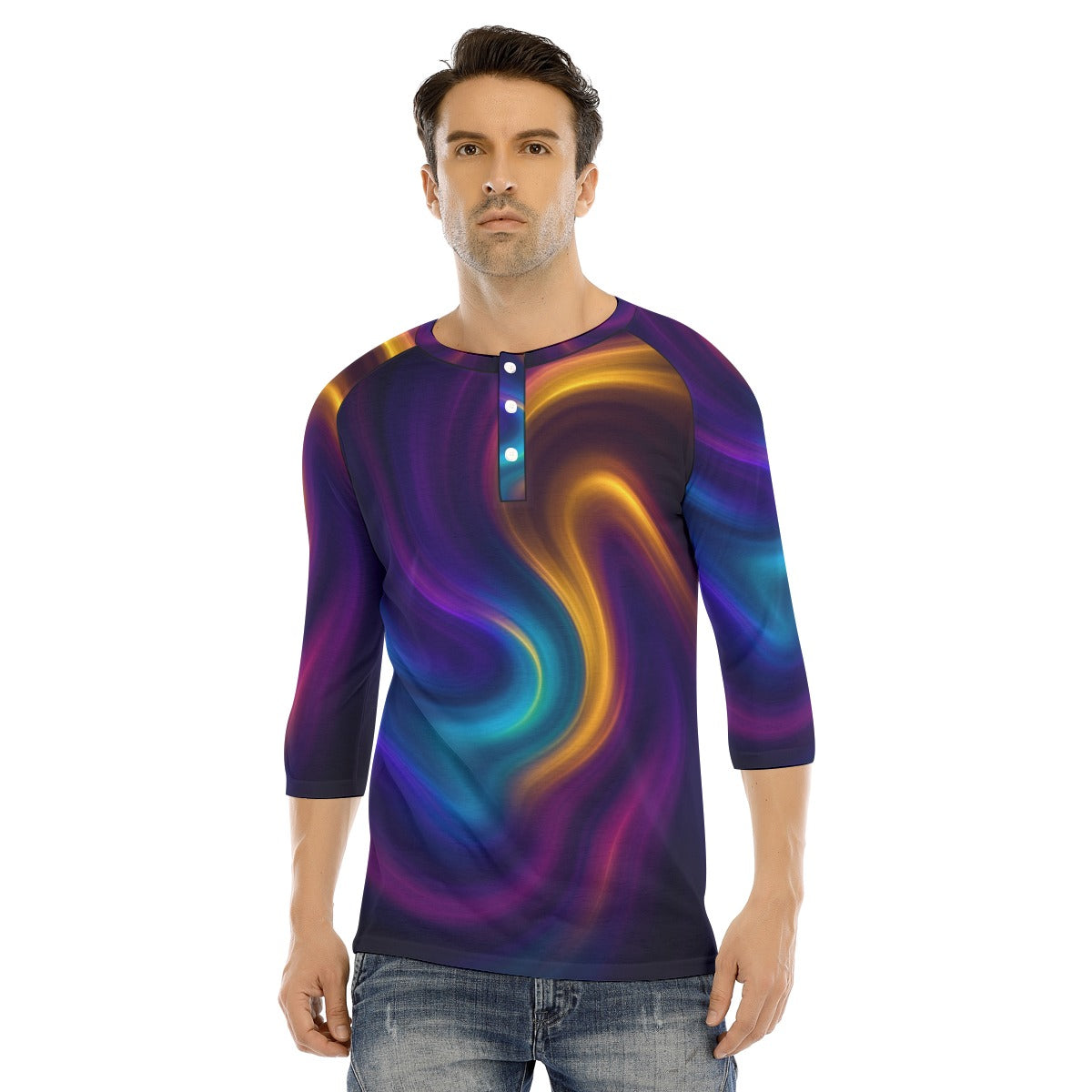 Men's Bracelet Sleeve T-shirt With Button Closure - view 1