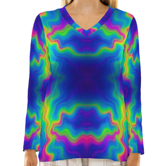 Women's Loose V-Neck T-Shirt With Long Sleeve