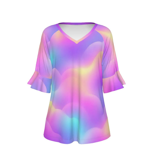 V-neck Women's T-shirt With Bell Sleeve