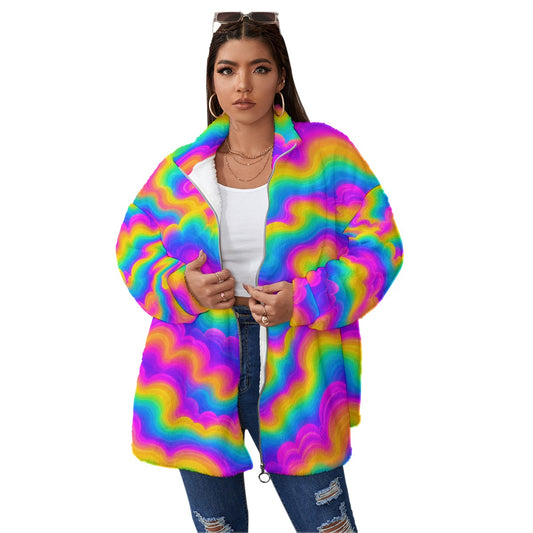 Unisex Borg Fleece Stand-up Collar Coat With Zipper Closure(Plus Size)