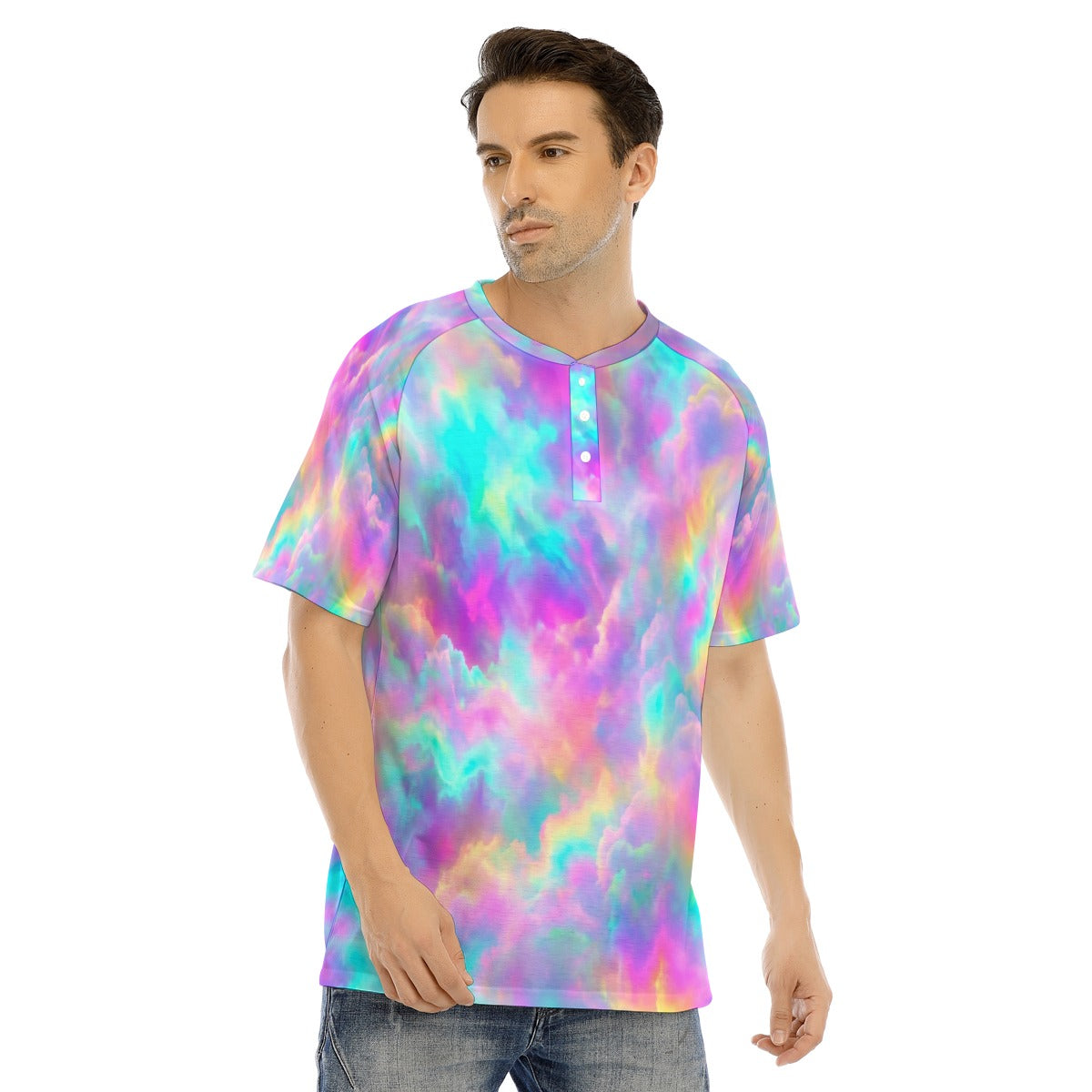 Men's Raglan Sleeve T-shirt With Button Closure