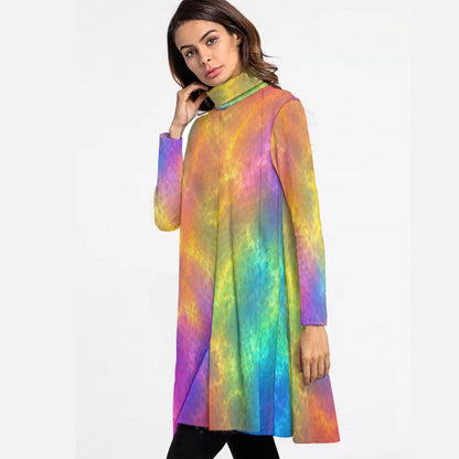 Women's High Neck Dress With Long Sleeve