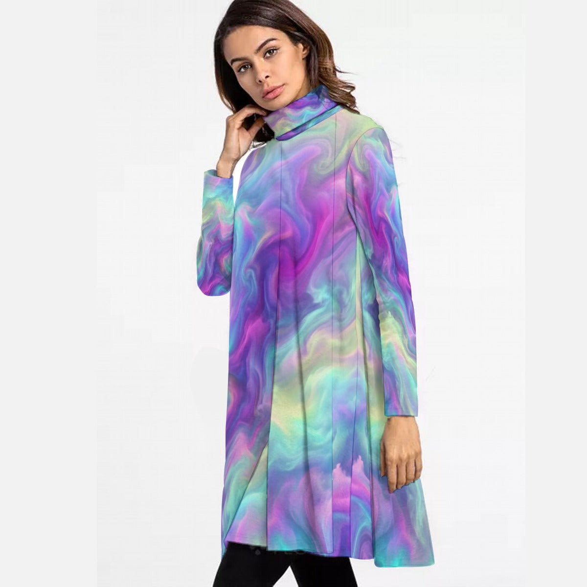 Women's High Neck Dress With Long Sleeve