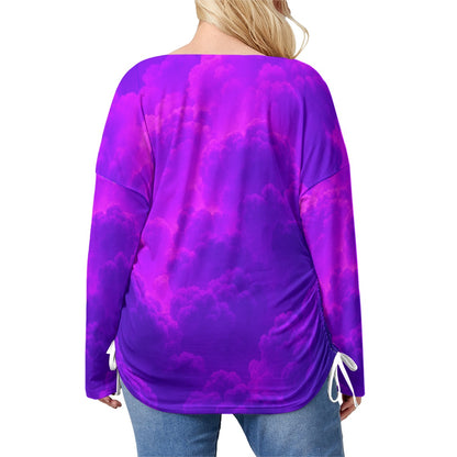 Unisex Women’s V-neck T-shirt With Side Drawstring(Plus Size)