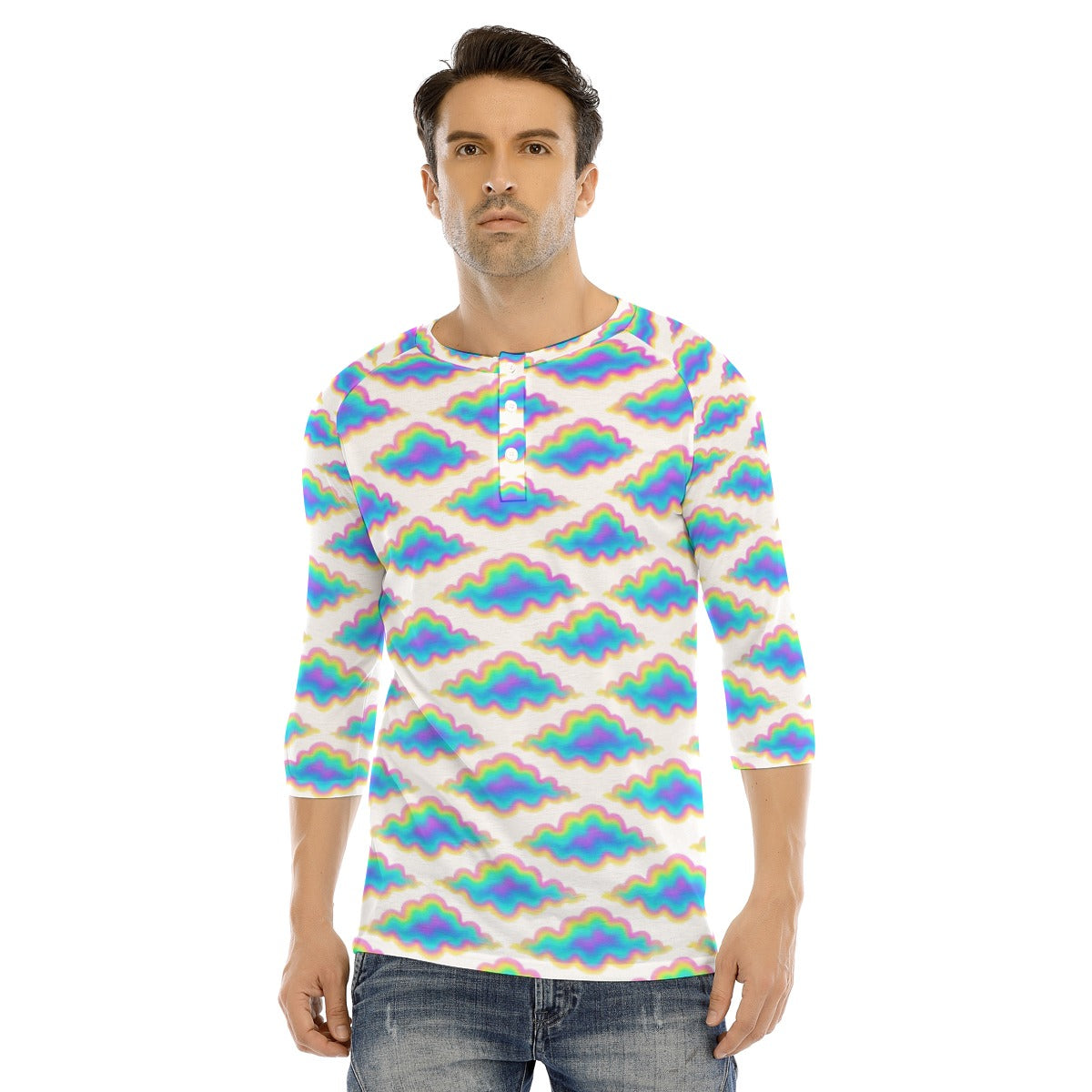 Men's Bracelet Sleeve T-shirt With Button Closure - view 1