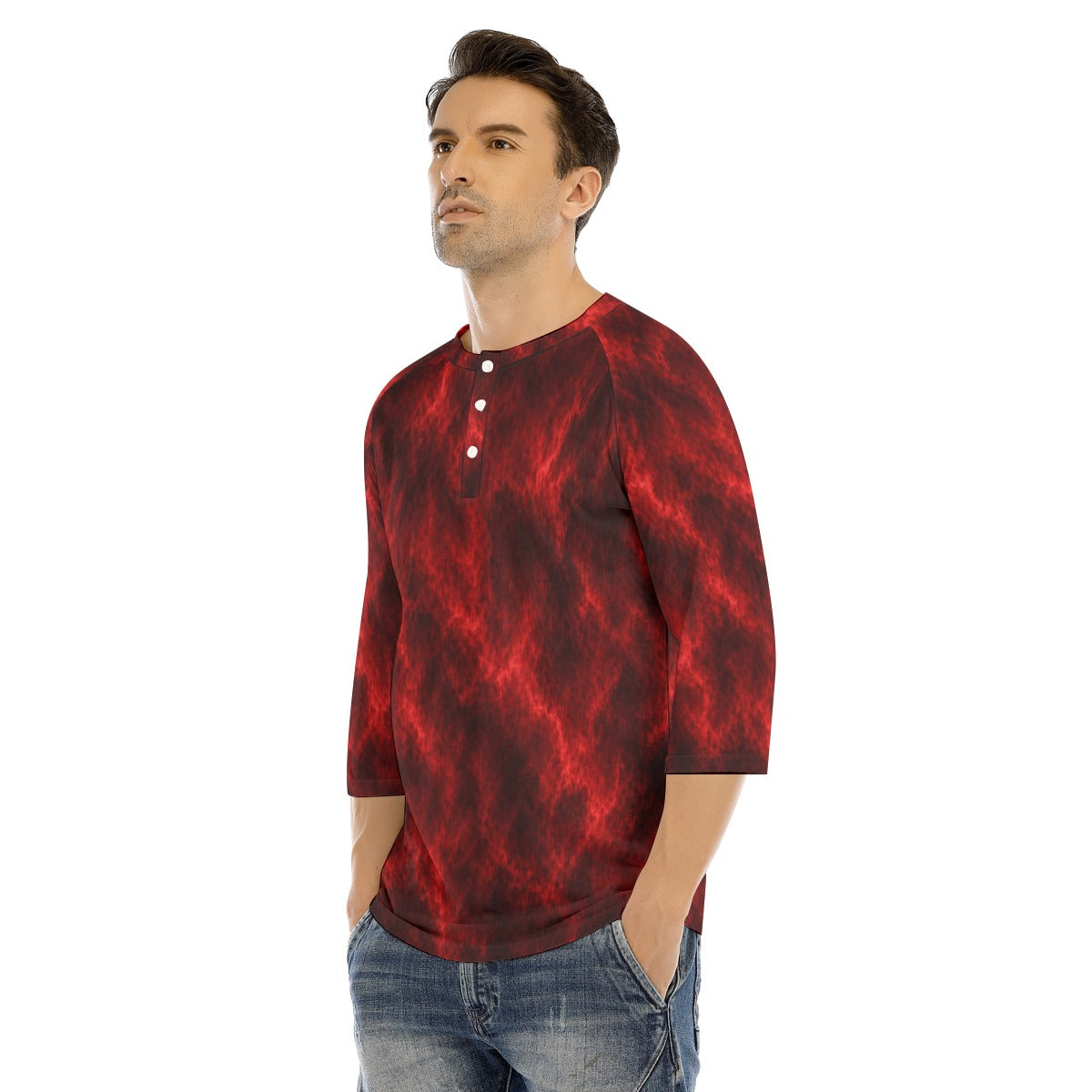 Men's Bracelet Sleeve T-shirt With Button Closure - view 3