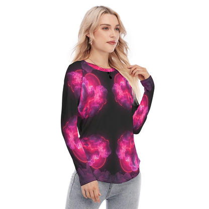 Women's Raglan Sleeves U-Shaped Hem Long Sleeves Blouse