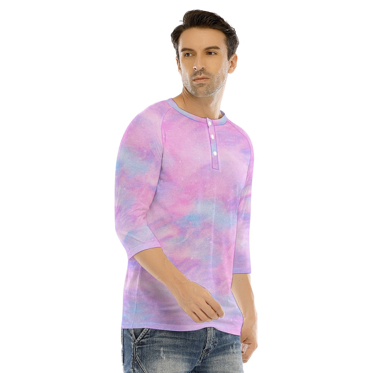 Men's Bracelet Sleeve T-shirt With Button Closure - view 2