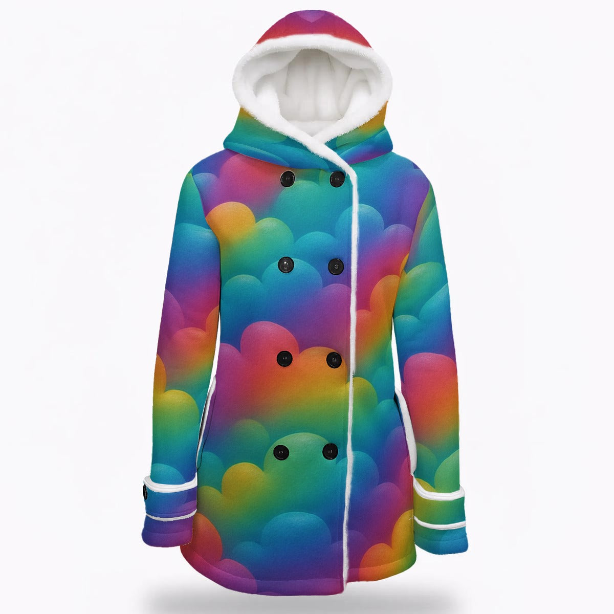 Women's Hooded Double-Breasted Winter Coat With Fleece