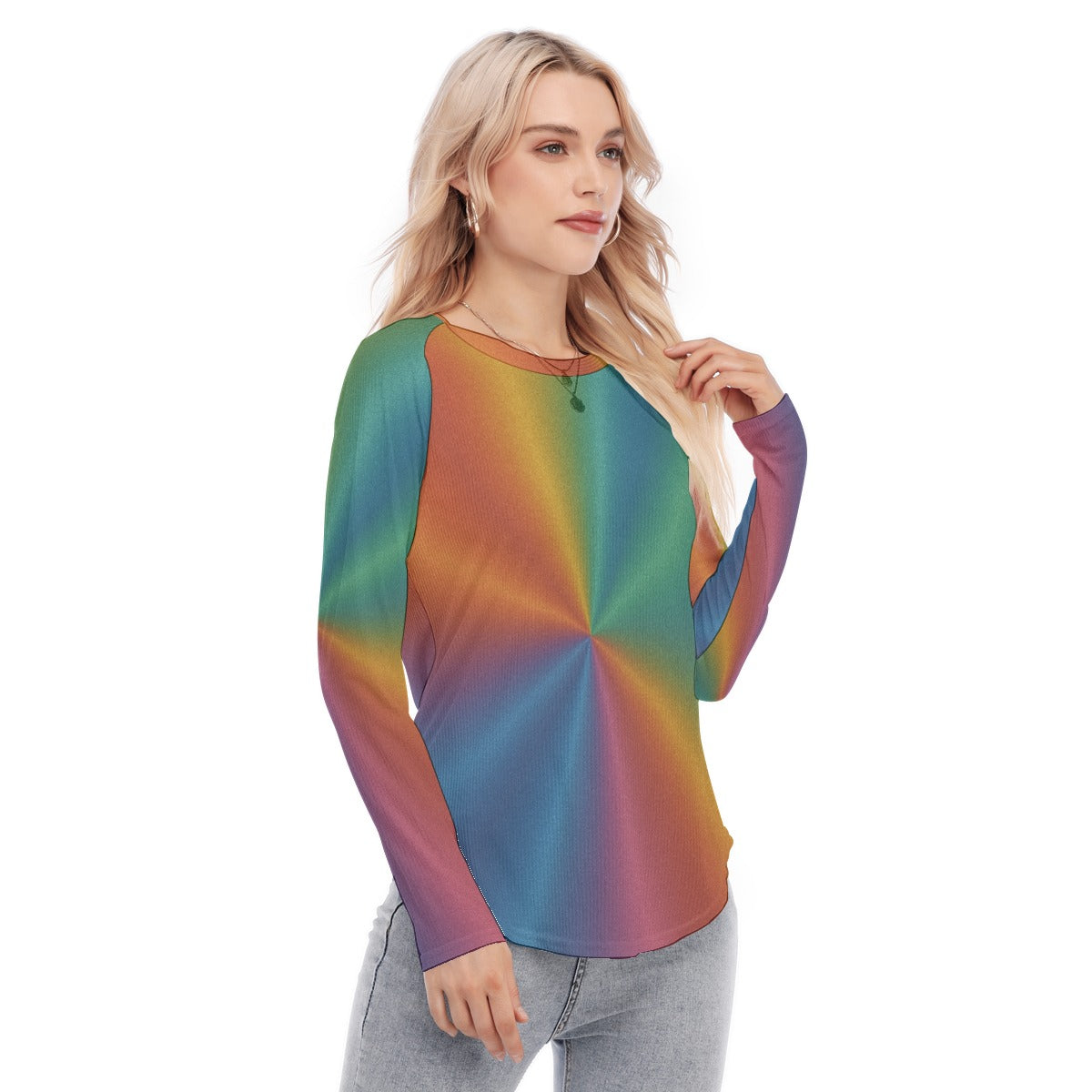 Women's Raglan Sleeves U-Shaped Hem Long Sleeves Blouse