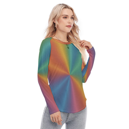 Women's Raglan Sleeves U-Shaped Hem Long Sleeves Blouse