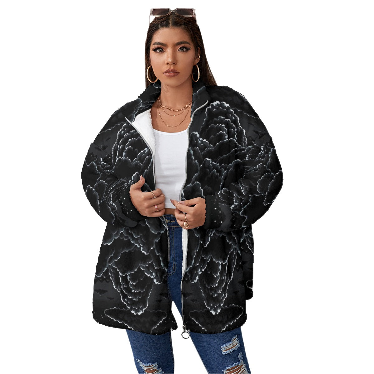 Unisex Borg Fleece Stand-up Collar Coat With Zipper Closure(Plus Size)