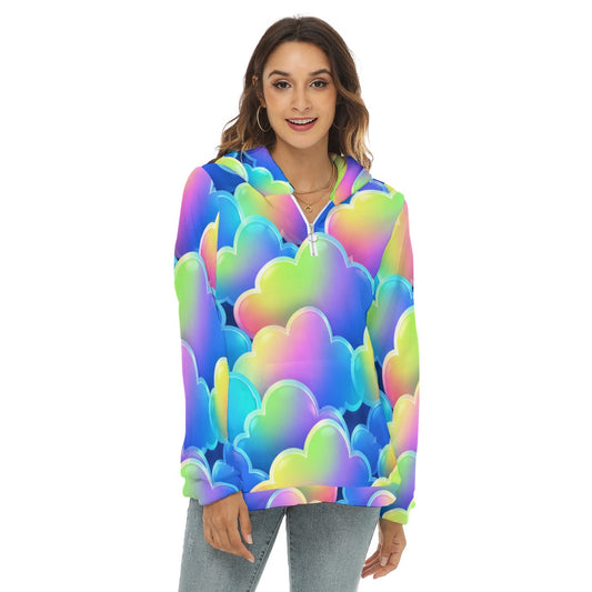 Women's Borg Fleece Hoodie With Half Zip