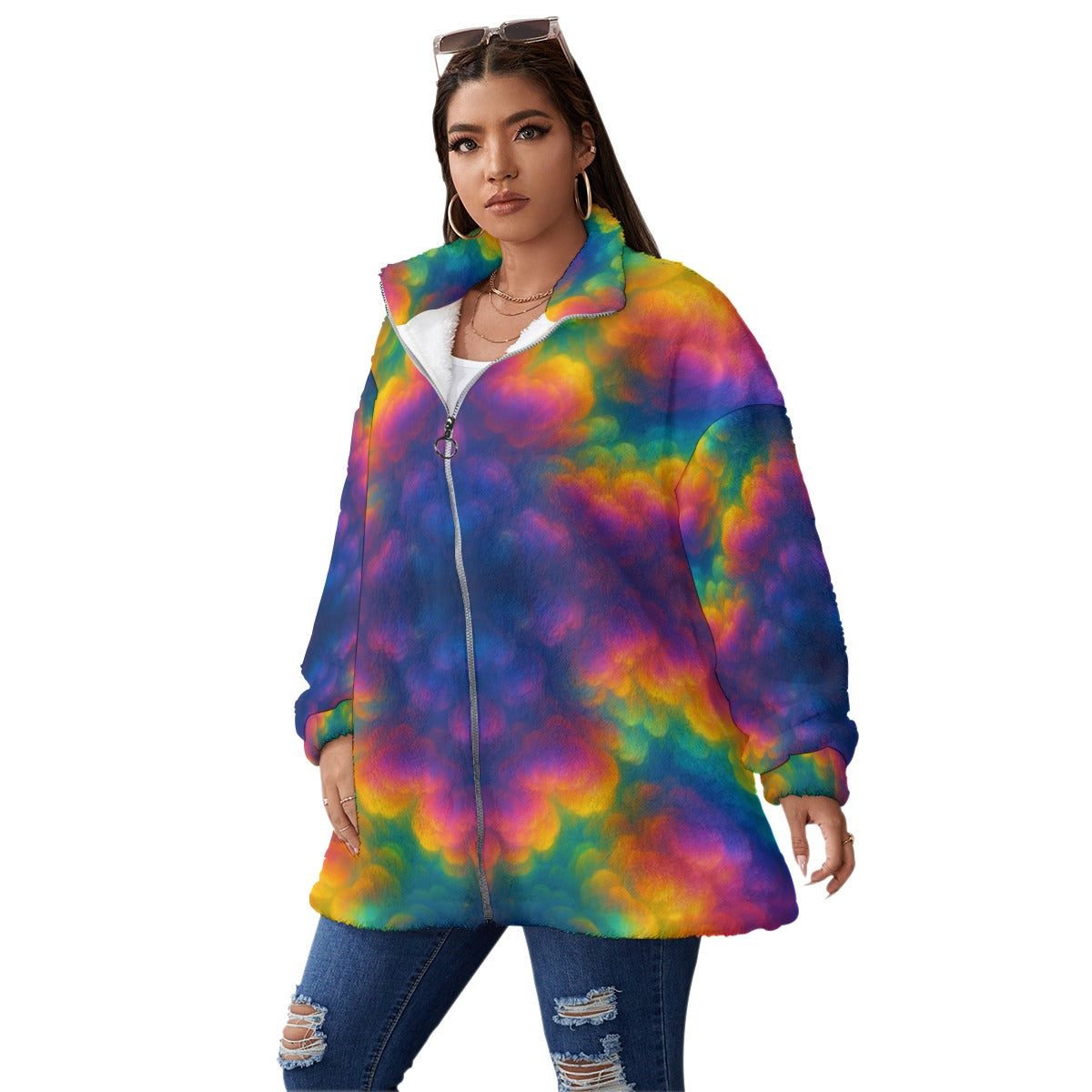 Unisex Borg Fleece Stand-up Collar Coat With Zipper Closure(Plus Size)