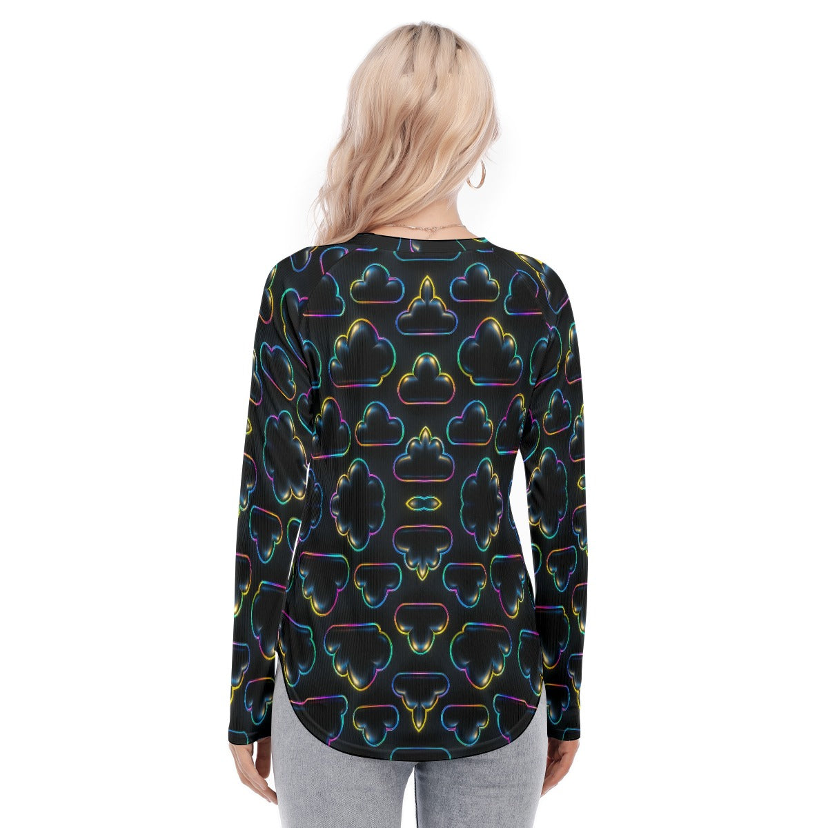 Women's Raglan Sleeves U-Shaped Hem Long Sleeves Blouse