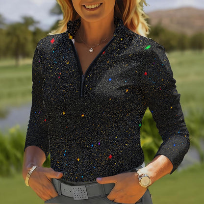 Women's Quarter Zip Sport Shirt With Long Sleeve