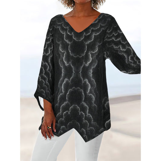 Women's V-neck T-shirt With Irregular Hem