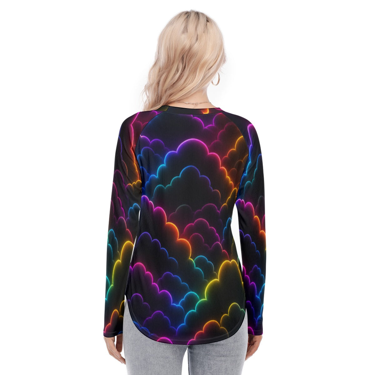 Women's Raglan Sleeves U-Shaped Hem Long Sleeves Blouse