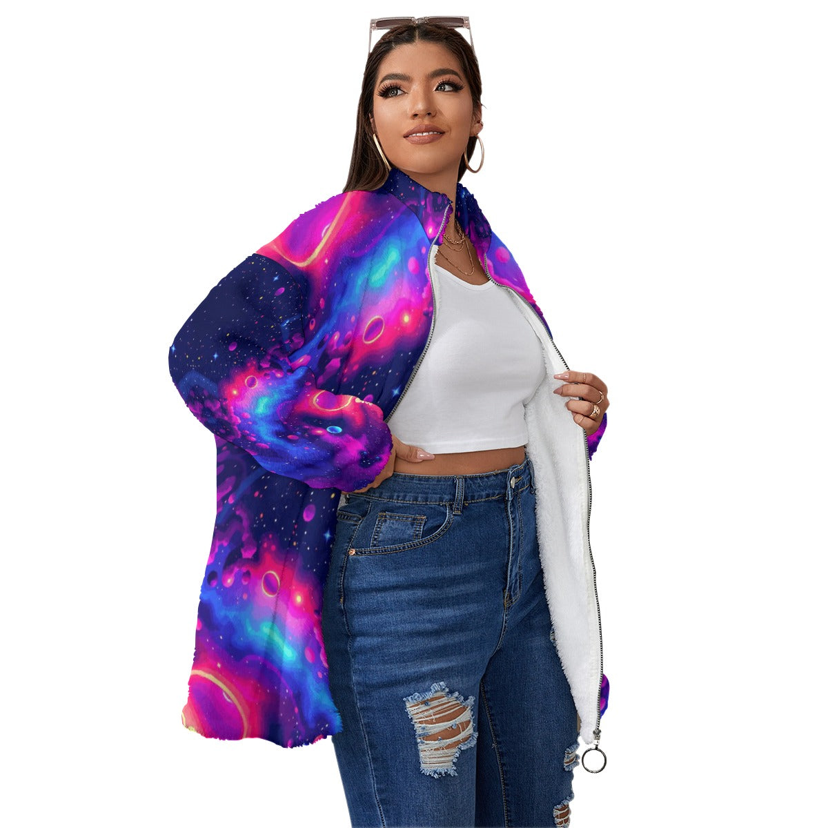 Unisex Borg Fleece Stand-up Collar Coat With Zipper Closure(Plus Size)