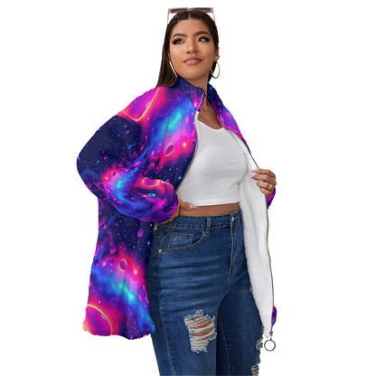 Unisex Borg Fleece Stand-up Collar Coat With Zipper Closure(Plus Size)