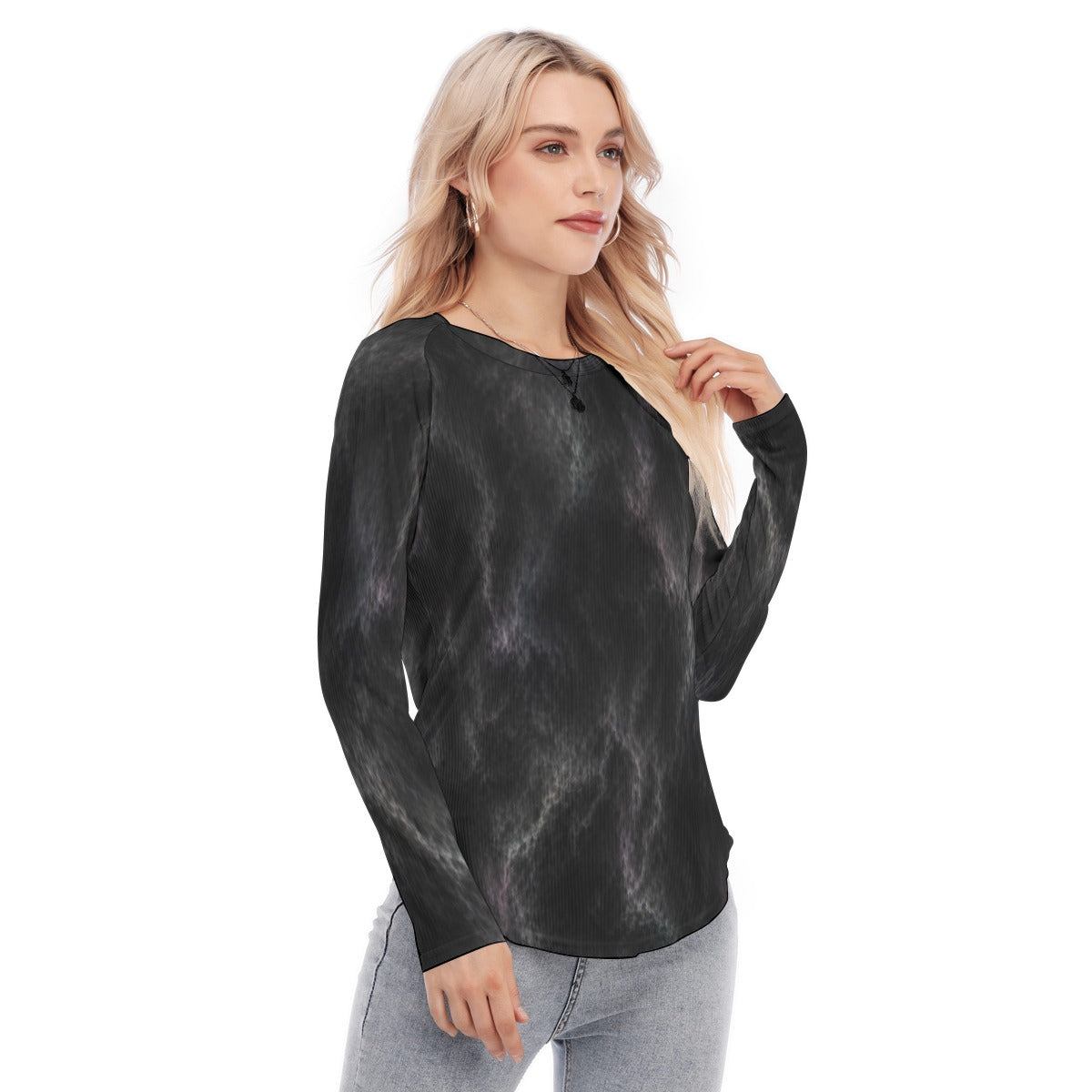 Women's Raglan Sleeves U-Shaped Hem Long Sleeves Blouse