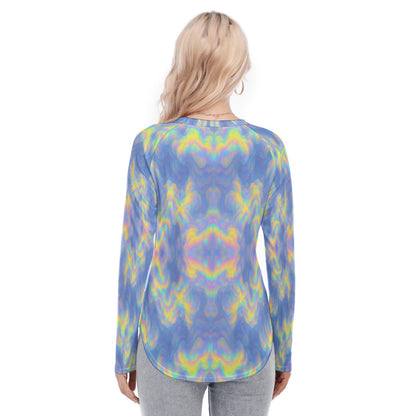 Women's Raglan Sleeves U-Shaped Hem Long Sleeves Blouse