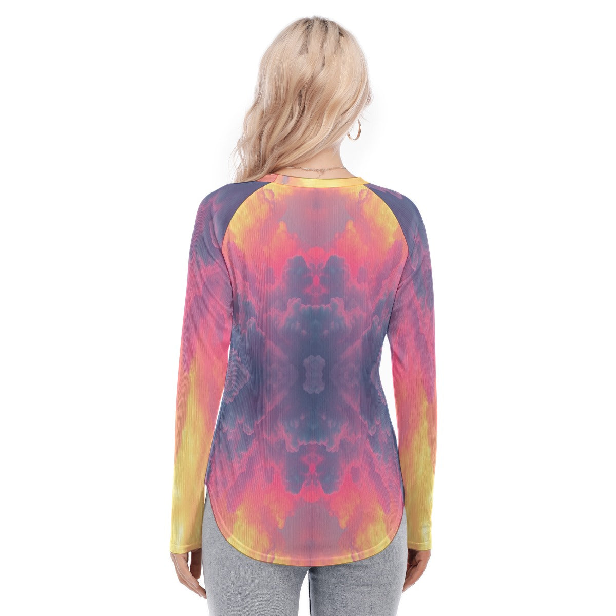 Women's Raglan Sleeves U-Shaped Hem Long Sleeves Blouse