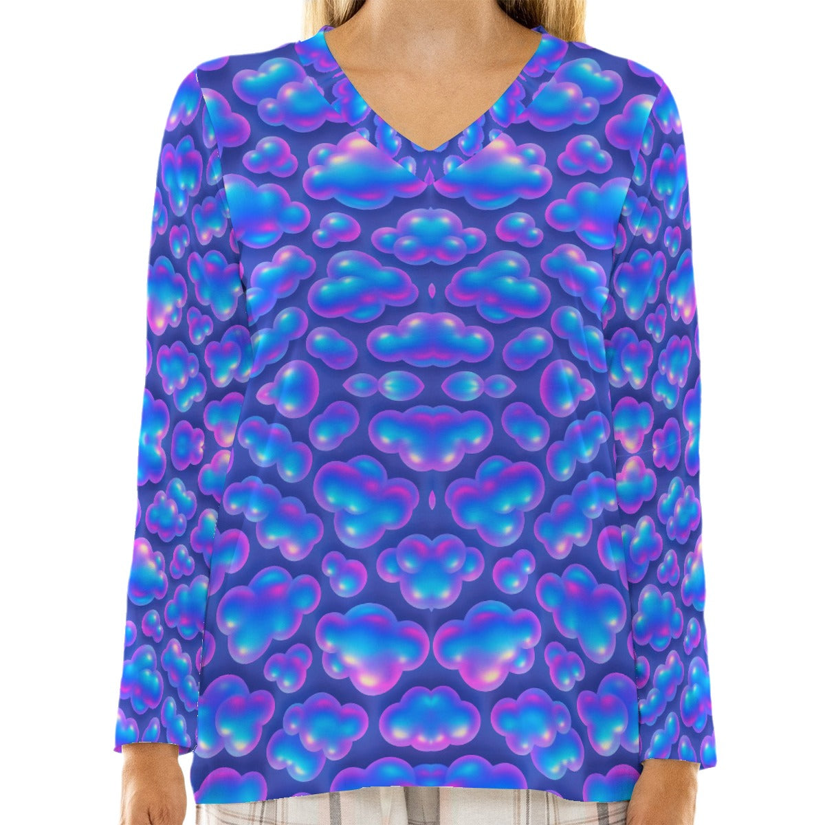 Women's Loose V-Neck T-Shirt With Long Sleeve