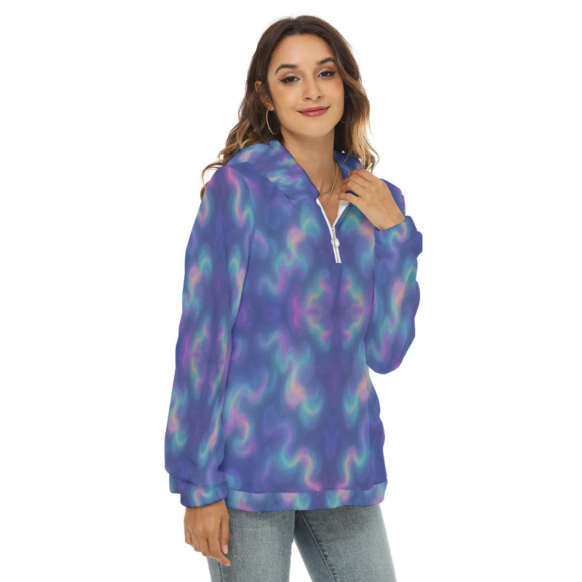 Women's Borg Fleece Hoodie With Half Zip