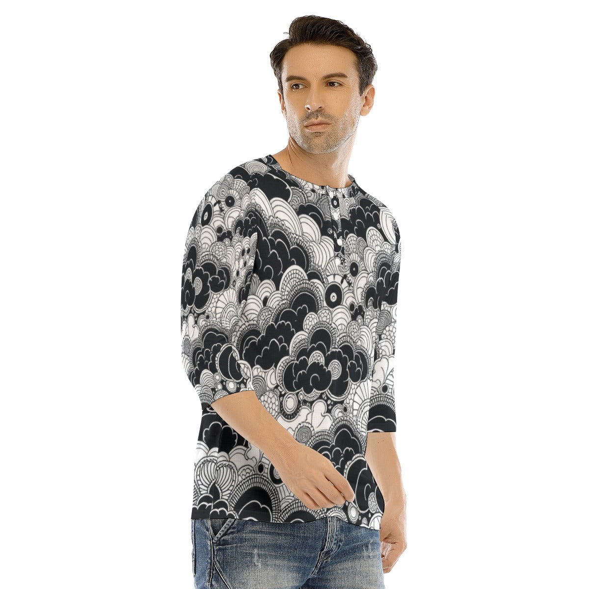 Men's Bracelet Sleeve T-shirt With Button Closure - view 2