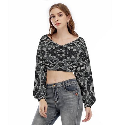 Women's V-neck Long Sleeve Cropped Sweatshirt