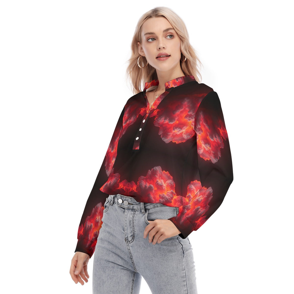 Women's Long Sleeve Blouse With Button Closure