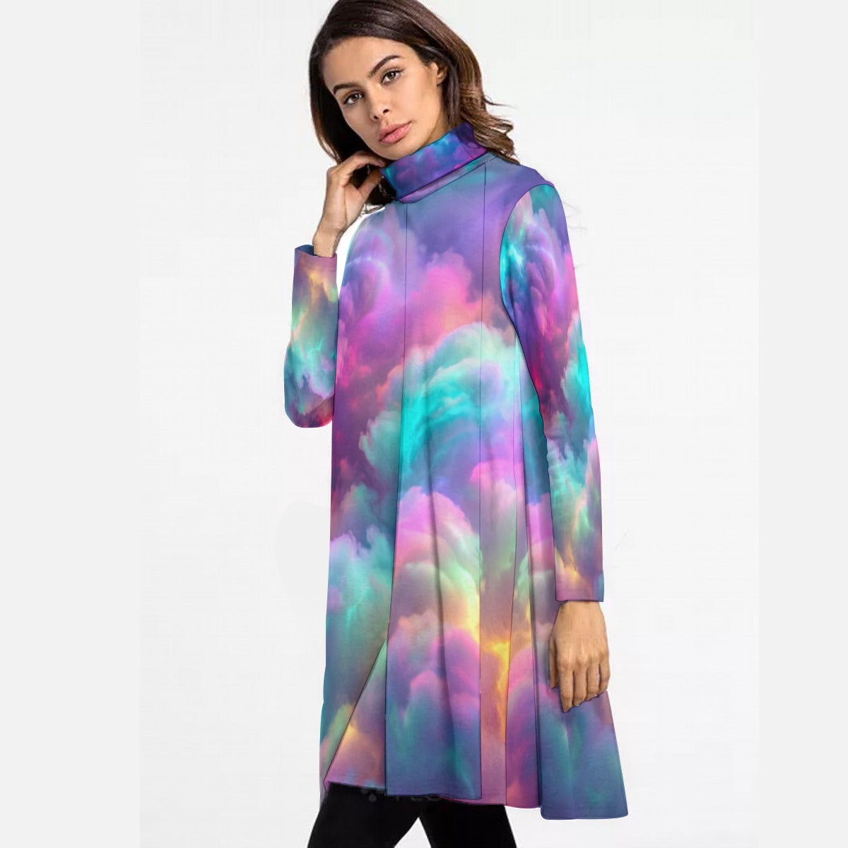 Women's High Neck Dress With Long Sleeve