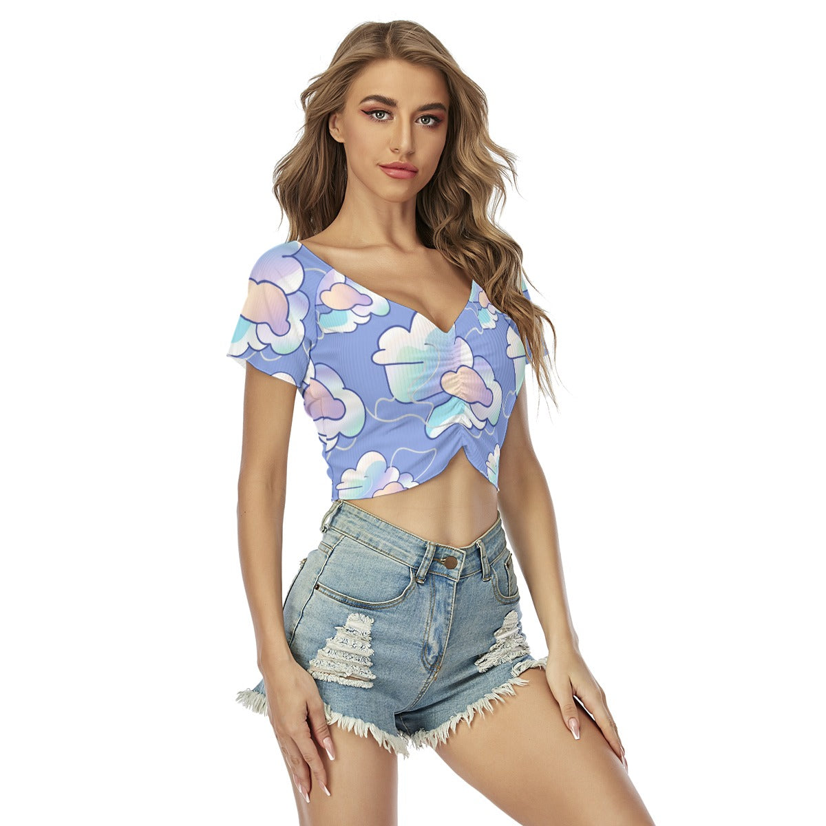 Women's Raglan Drawstring Front Crop Tee