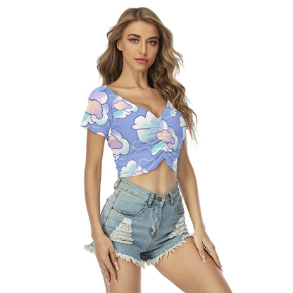 Women's Raglan Drawstring Front Crop Tee