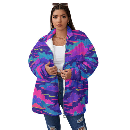 Unisex Borg Fleece Stand-up Collar Coat With Zipper Closure(Plus Size)