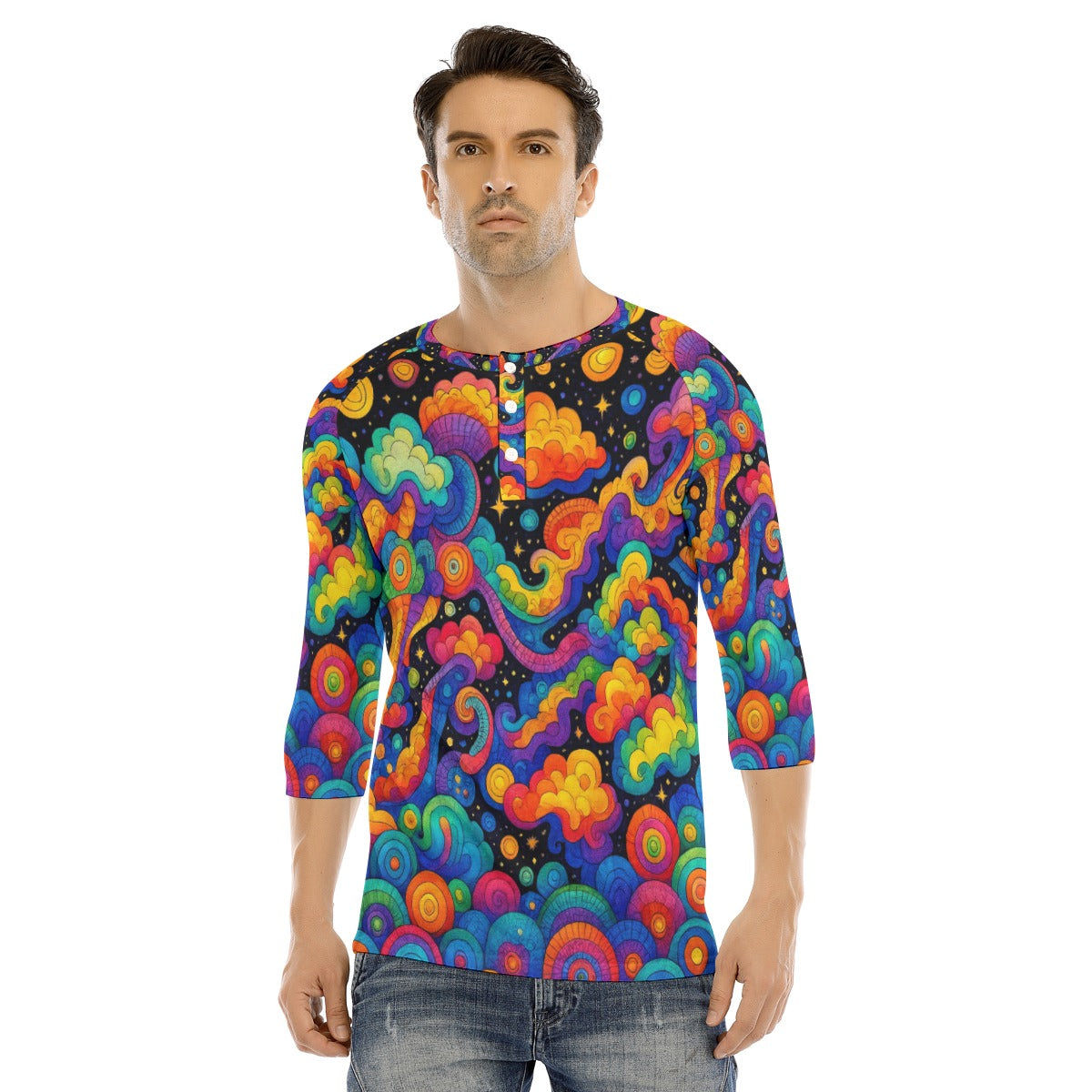Men's Bracelet Sleeve T-shirt With Button Closure - view 1