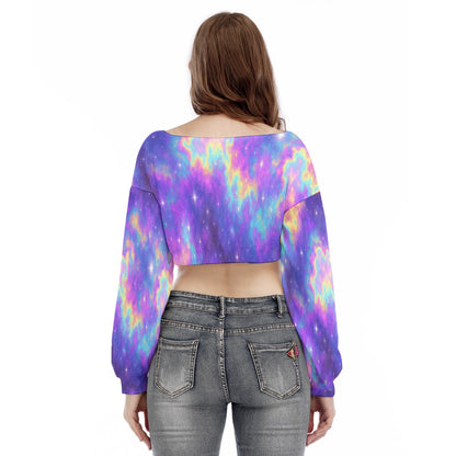 Women's V-neck Long Sleeve Cropped Sweatshirt