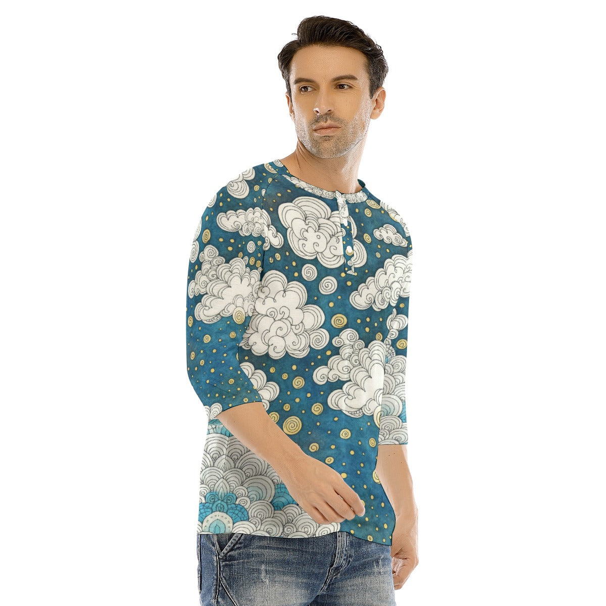 Men's Bracelet Sleeve T-shirt With Button Closure - view 2