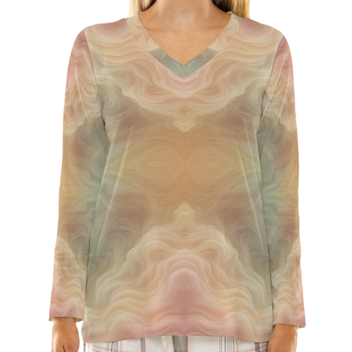 Women's Loose V-Neck T-Shirt With Long Sleeve